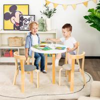 5-Delige Gebogen Houten Tafel en Stoelenset voor Kinderen Activiteitentafel met 4 Stoelen Kindermeubilair om te Spelen/Tekenen/Lezen