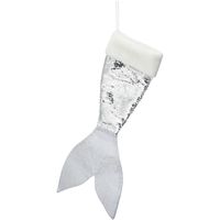 Kerstversiering kerstsok zeemeerminnen staart zilver/wit 45 cm   -