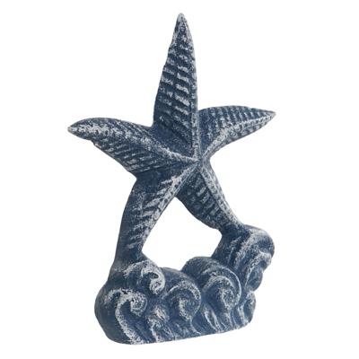 Deurstopper Zeester - blauw - gietijzer - 12 x 6 x 15 cm - maritiem