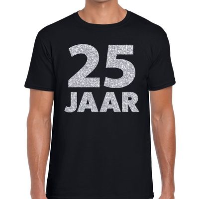 25 jaar zilver glitter verjaardag/jubilieum shirt zwart heren