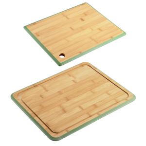 Keuken voedsel bereiden snijplanken voordeelset - 40 x 30 en 27 x 19 cm - bamboe hout - rand groen