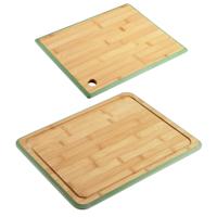 Keuken voedsel bereiden snijplanken voordeelset - 40 x 30 en 27 x 19 cm - bamboe hout - rand groen