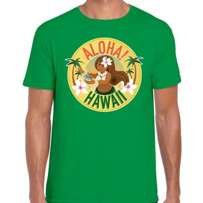 Hawaii feest t-shirt - Aloha - voor heren - groen - Carnaval party verkleedkleding - Hawaiishirts