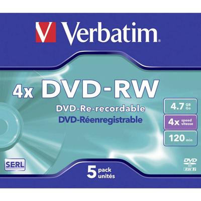 Verbatim 43285 DVD-RW disc 4.7 GB 5 stuk(s) Jewelcase Herschrijfbaar