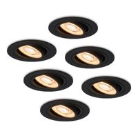Set van 6 Miro LED inbouwspots - 3,8W 270lm - Extra plat 58mm - GU10 LED Module - 2700K warm wit - Dimbaar - Kantelbaar - Voor binnen - Zwart