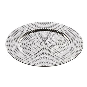 1x stuks kaarsenborden/onderborden zilver met steentjes 33 cm