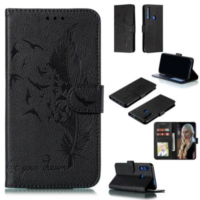 Feather patroon Litchi textuur horizontale Flip lederen draagtas met portemonnee & houder & kaartsleuven voor Huawei P Smart Z/Y9 Prime (2019) (zwart)