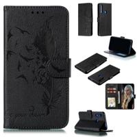 Feather patroon Litchi textuur horizontale Flip lederen draagtas met portemonnee & houder & kaartsleuven voor Huawei P Smart Z/Y9 Prime (2019) (zwart)