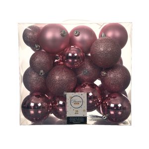 Decoris Kerstballen - 26x st - kunststof - roze - 6-8-10 cm   -