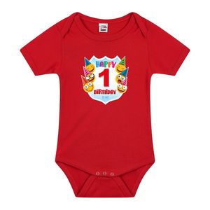 Happy birthday 1e verjaardag romper 1 jaar met emoticons rood voor babys