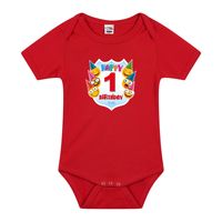 Happy birthday 1e verjaardag romper 1 jaar met emoticons rood voor babys - thumbnail