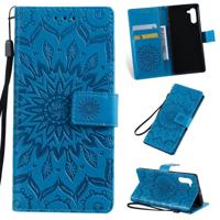 Gedrukt afdrukken zonnebloem patroon horizontale Flip PU lederen case voor Galaxy Note 10 met houder & kaartsleuven & portemonnee & Lanyard (blauw)