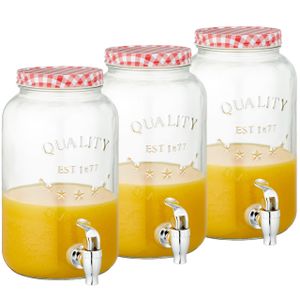 Set van 3x stuks glazen drankdispensers/limonadetap met rood/wit geblokte dop 3,5 liter