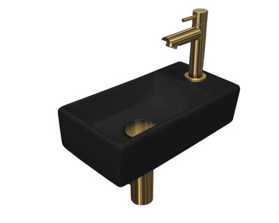 Fonteinset INK Versus 36x18x9cm Porselein Mat Zwart Met Kraangat Rechts Brushed Mat Goud