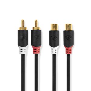 Stereo audiokabel | 2x RCA male - 2x RCA female | 2,0 m | Antraciet