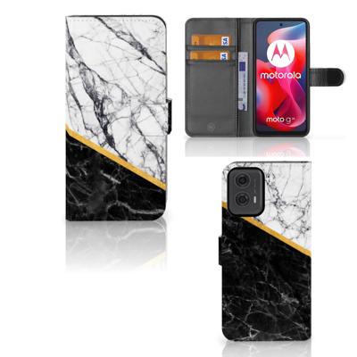 Motorola Moto G24 | G04 | G24 Power | Bookcase | Marmer Wit Zwart - Origineel Cadeau Man