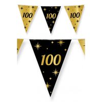 Leeftijd verjaardag feest vlaggetjes 100 jaar geworden zwart/goud 10 meter - Vlaggenlijnen - thumbnail