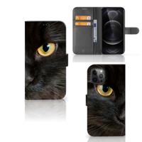 Apple iPhone 12 Pro Max | Telefoonhoesje | Met pasjeshouder | Zwarte Kat