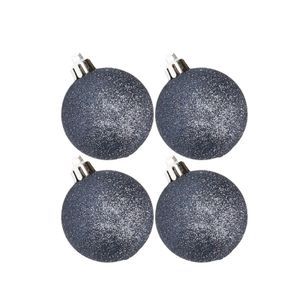 4x stuks kunststof glitter kerstballen donkerblauw 10 cm