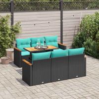 7-delige Loungeset met kussens poly rattan zwart