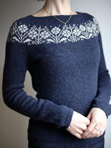 Blue Cotton-Blend Long Sleeve Round Neck Sweater