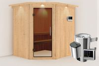 Karibu | Lilja Sauna met Dakkraag | Antracietglas | Biokachel 3,6 kW Externe Bediening - thumbnail
