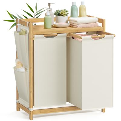 Wasmand met meerdere vakken en praktische opbergplank, Crèmewit / 100 L(63 x 33 x 78 cm)