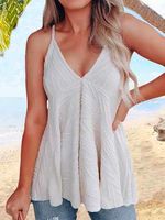 Cotton-Blend Casual V Neck Plain Tank & Cami - thumbnail