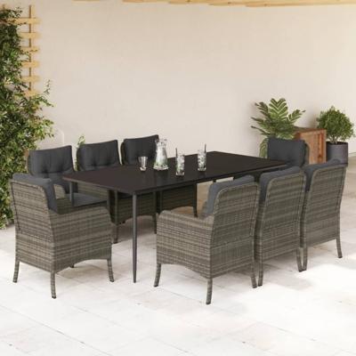 9-delige Tuinset met kussens poly rattan grijs