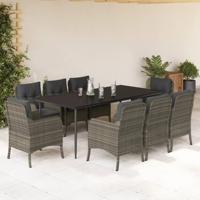 9-delige Tuinset met kussens poly rattan grijs