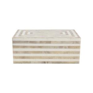 vtwonen Opbergbox met Deksel - Wit Gestreept - Hars - 30x18x12cm