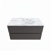 MONDIAZ VICA-DLUX 90cm badmeubel onderkast Dark grey 2 lades. Inbouw wastafel CLOUD midden zonder kraangat, kleur Glace.