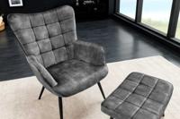 Moderne fauteuil SCANDINAVIA grijs fluweel zwart metalen poten met armleuningen - 44020