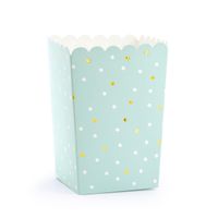 Popcorn/snoep bakjes - 6x - blauw/goud stippen - karton - 7 x 7 x 12 cm - feest uitdeel bakjes