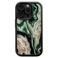 iPhone 13 Pro zwarte case - Green waves - thumbnail