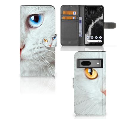 Google Pixel 7 | Telefoonhoesje | Met pasjeshouder | Witte Kat