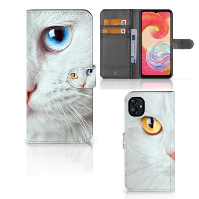 Samsung Galaxy A04e | Telefoonhoesje | Met pasjeshouder | Witte Kat Samsung Galaxy A04e | Telefoonhoesje | Met pasjeshouder | Witte Kat
