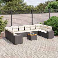 11-delige Loungeset met kussens poly rattan zwart