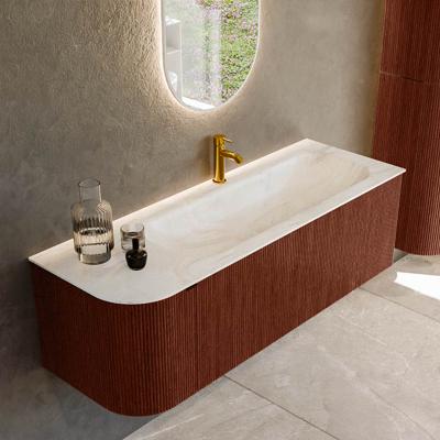 Badmeubel Mondiaz Kurve-Dlux | 135 cm cm | Meubelkleur Ruby | Wastafelkleur Ostra | Solid surface | Wasbak rechter zijde spoelbak | 1 kraangat