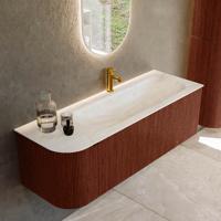 Badmeubel Mondiaz Kurve-Dlux | 135 cm cm | Meubelkleur Ruby | Wastafelkleur Ostra | Solid surface | Wasbak rechter zijde spoelbak | 1 kraangat