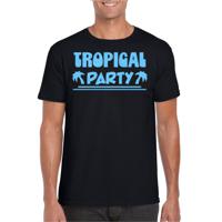 Tropical party T-shirt voor heren - met glitters - zwart/blauw - carnaval/themafeest