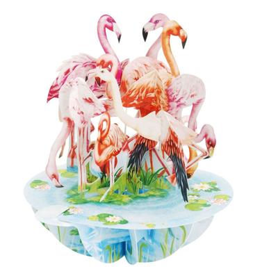 Wenskaart 3D Flamingos