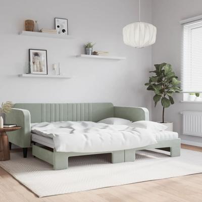 Slaapbank onderschuifbed matrassen 100x200cm fluweel lichtgrijs