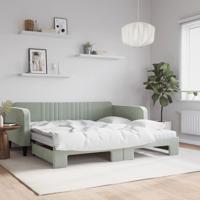 Slaapbank onderschuifbed matrassen 100x200cm fluweel lichtgrijs