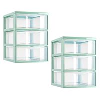 Ladeblokje/bureau organizer - 2x stuks - 3 lades - transparant/mintgroen - L18 x B25 x H25 cm - thumbnail