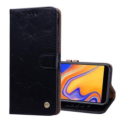 Zakelijke stijl olie Wax textuur horizontale Flip lederen Case voor Galaxy J4 + met houder & kaartsleuven & portemonnee (zwart)