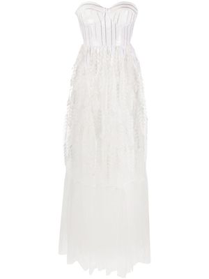 Elisabetta Franchi robe longue à fleurs appliquées - Blanc