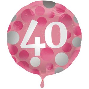 Folieballon 40 Jaar Glossy Pink (45cm)