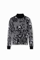 Slim fit tulen T-shirt met psychedelische print - BLACK - XL
