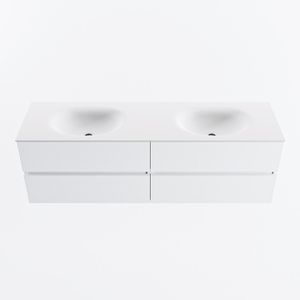 MONDIAZ VICA 160cm badmeubel onderkast Talc 4 lades. Wastafel MOON dubbel 2 kraangaten, kleur Talc.